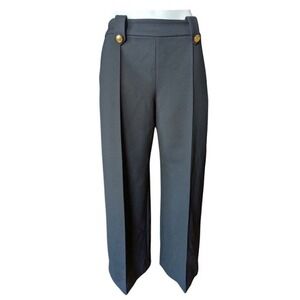 Mulberry Italy Black Wool Blend Wide Leg Sailor Trousers Gold Button 44